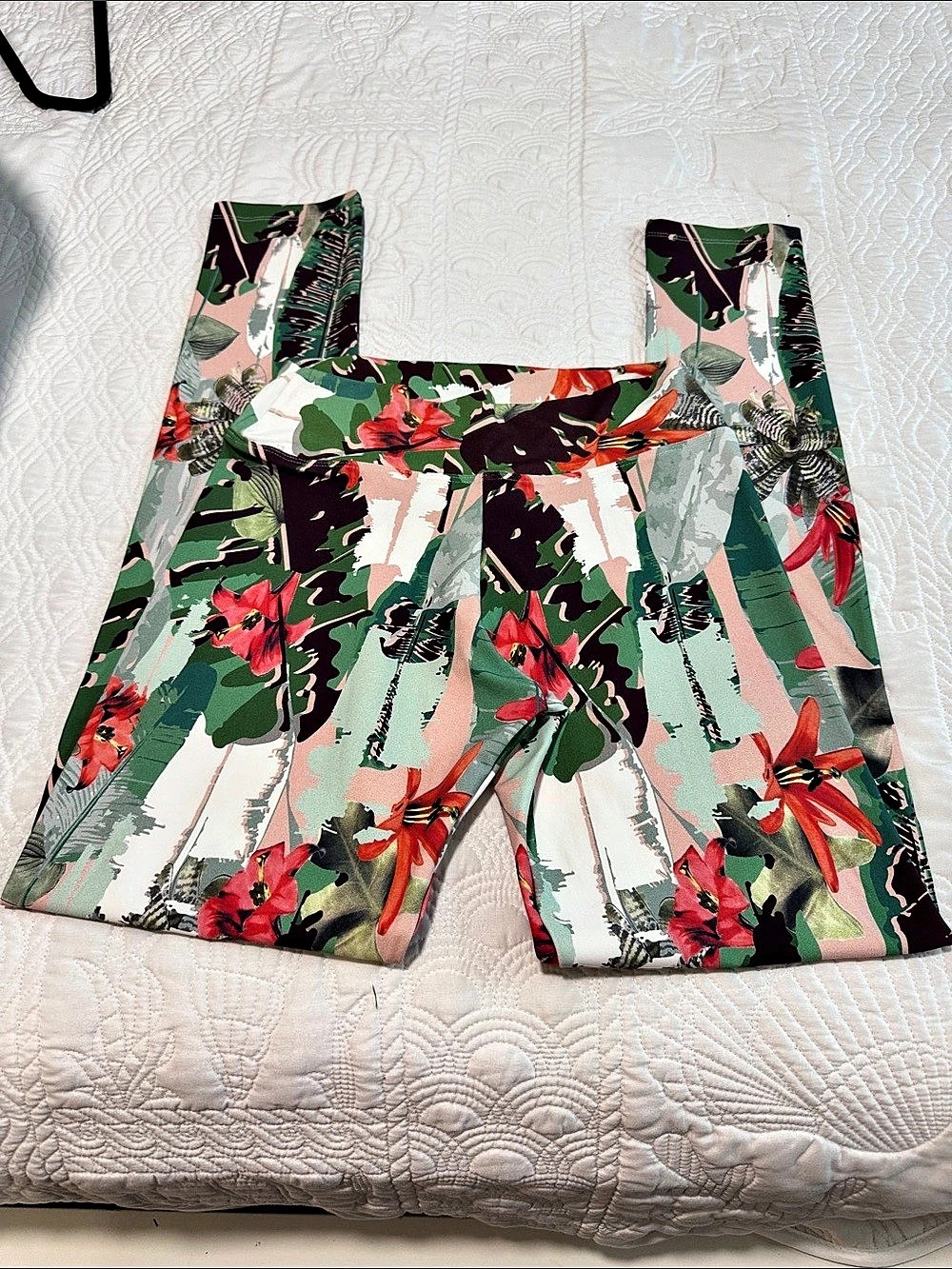 Liquido Bloom Floral Wide Leg Pants in Green & Pink XL NWT